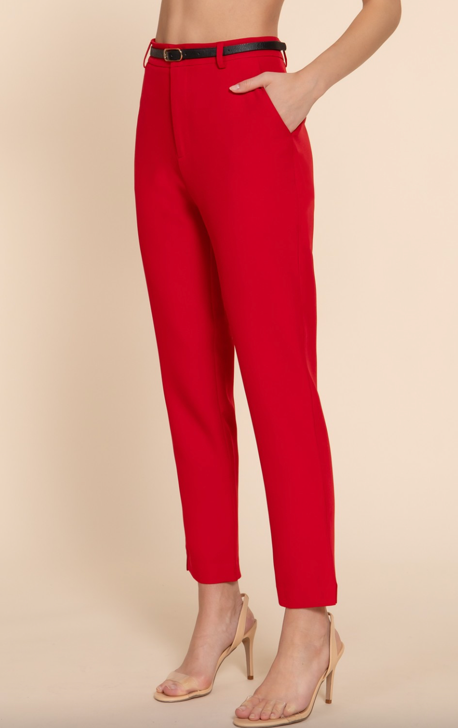 Office Pant With Belt - Red