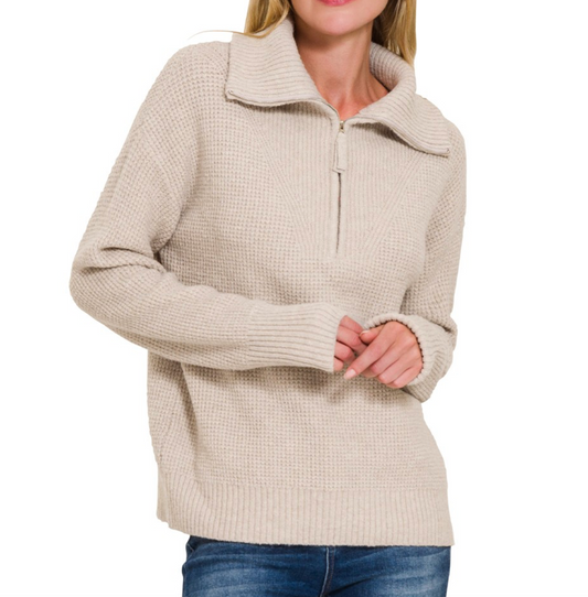 Chilton Half Zip Sweater - Almond