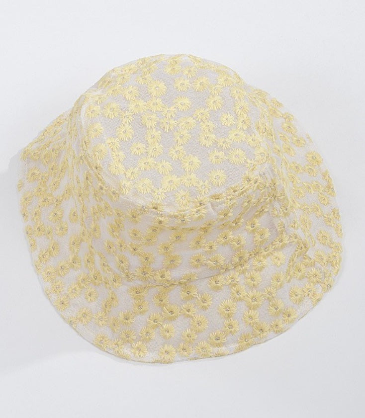 Sheer Flower Bucket Hat - Yellow